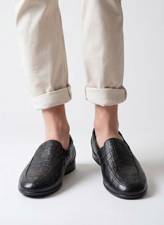 Vitaform Men’s Premium Embossed Leather Loafers – Metallic Grey 42 EU / 8 UK